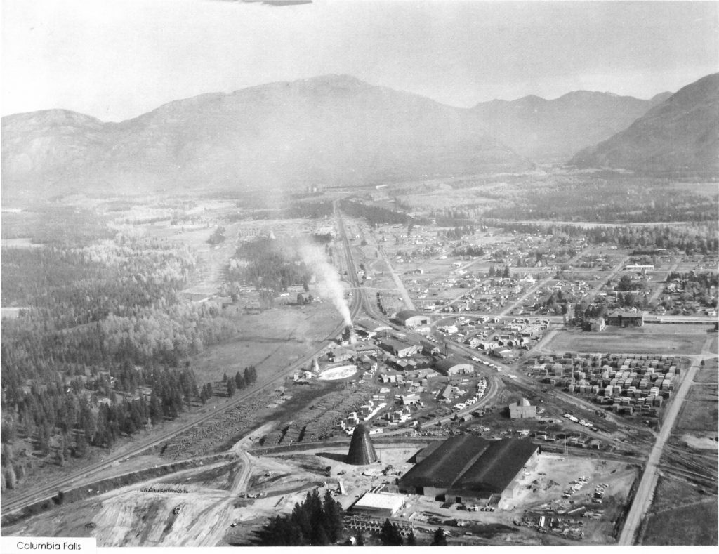 Aerial view of Columbia Falls, Montana.