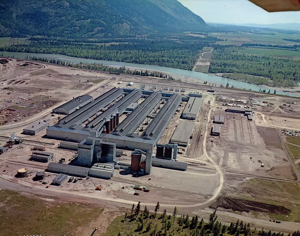 Aerial view of aluminum smelter complex.